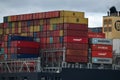 Container ship flows from Felixstowe UK